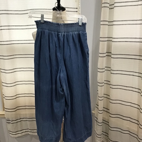 American Eagle Women Size SM Wide Leg Chambray Cropped Pants Ankle Cotton Denim - Picture 6 of 11